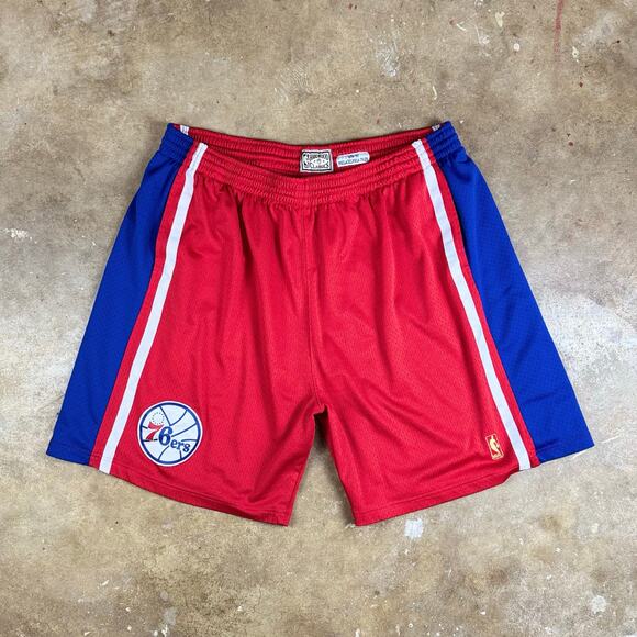 Mitchell & Ness NBA 76ers Hardwood Classics Shorts‎ 4XL Red Blue Mesh Retro - Picture 1 of 10